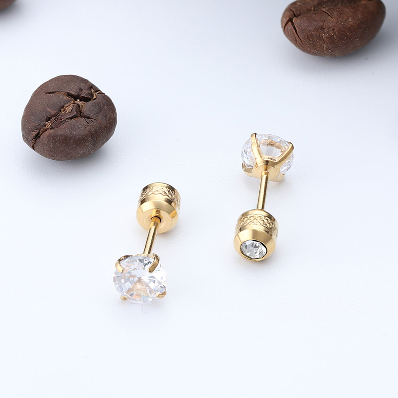 1 Đôi Bông Tai Bằng Thép Titan Không Gỉ Mạ Vàng 18K Đính Đá Zircon 2-8MM Cho Nam Nữ