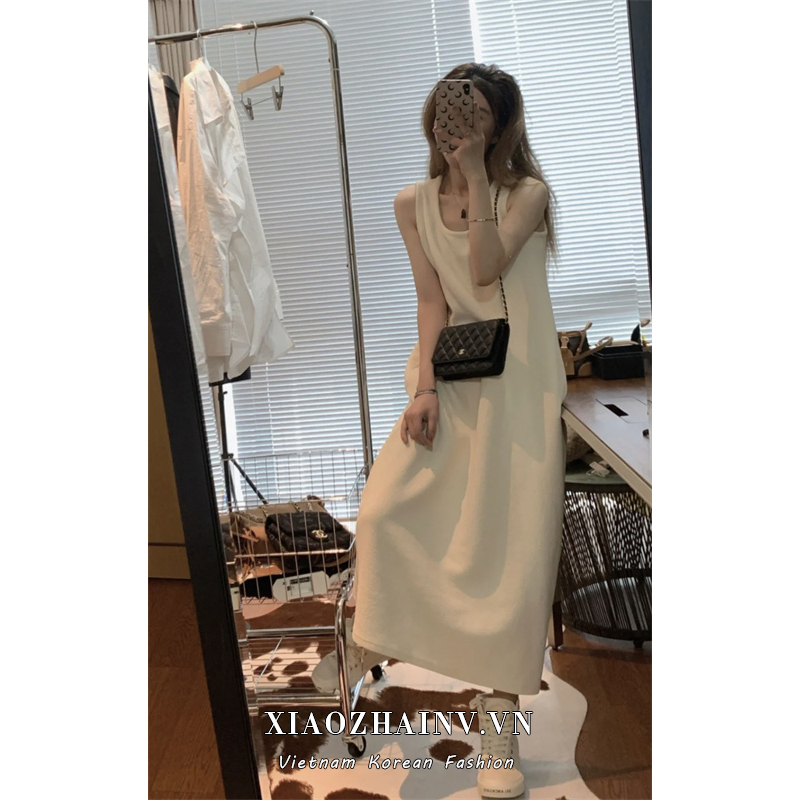 Xiaozhainv Đầm Hai Dây Dáng Dài Rộng Màu Trơn Thời Trang Cá Tính Cho Nữ