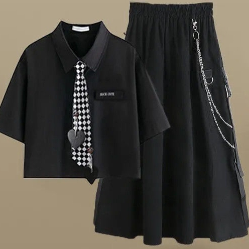 Bộ Áo Sơ Mi Dáng Rộng + Váy Yếm Lưng Cao Phong Cách Hàn Quốc Thời Trang Mùa Hè Cho Nữ