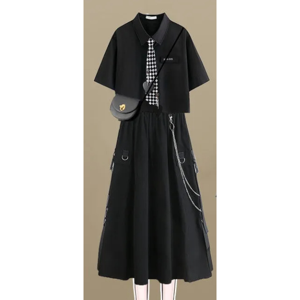 Bộ Áo Sơ Mi Dáng Rộng + Váy Yếm Lưng Cao Phong Cách Hàn Quốc Thời Trang Mùa Hè Cho Nữ