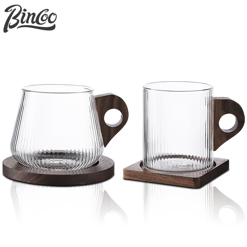 Cốc Uống Cà Phê Ý Bằng Thủy Tinh Tay Cầm Bằng Gỗ 280ML / 450ML