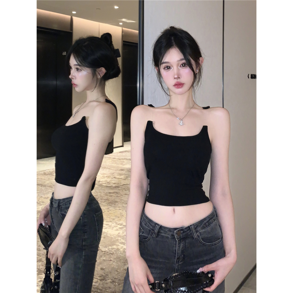 QADCOL Áo tank Top Hai Dây Dáng Ngắn Hở Lưng Thời Trang Mùa Hè Quyến Rũ Cho Nữ