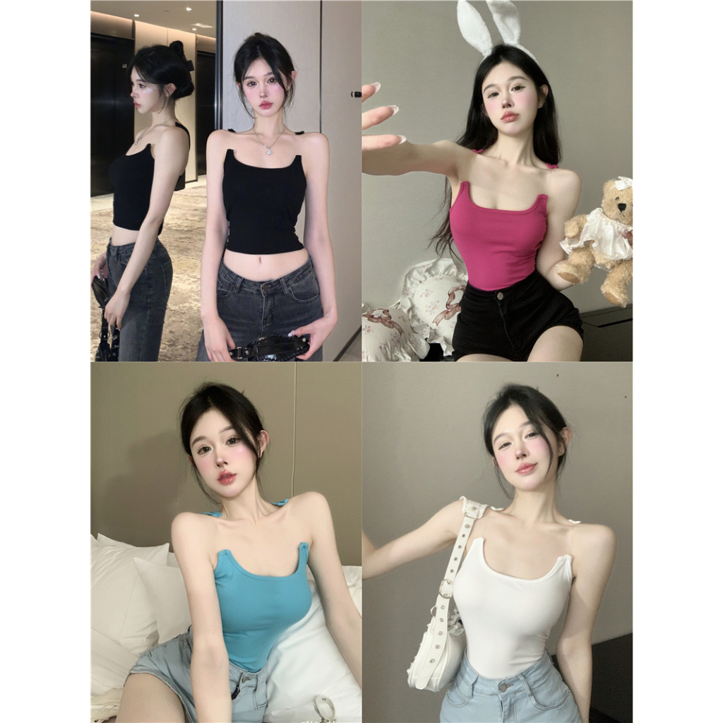 QADCOL Áo tank Top Hai Dây Dáng Ngắn Hở Lưng Thời Trang Mùa Hè Quyến Rũ Cho Nữ
