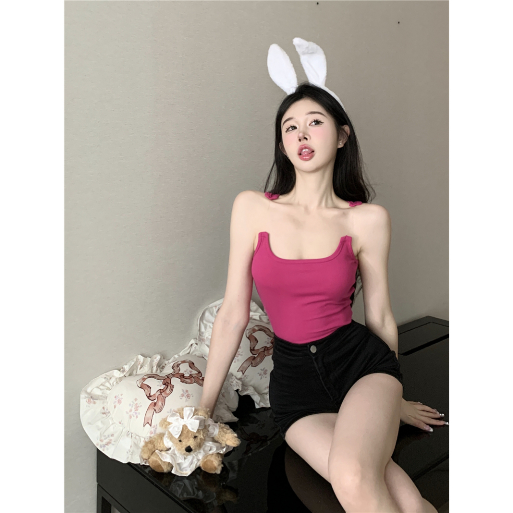 QADCOL Áo tank Top Hai Dây Dáng Ngắn Hở Lưng Thời Trang Mùa Hè Quyến Rũ Cho Nữ