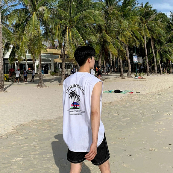 Áo thun sát nách VUNC dáng rộng thời trang đi biển phong cách Hàn Quốc cho nam