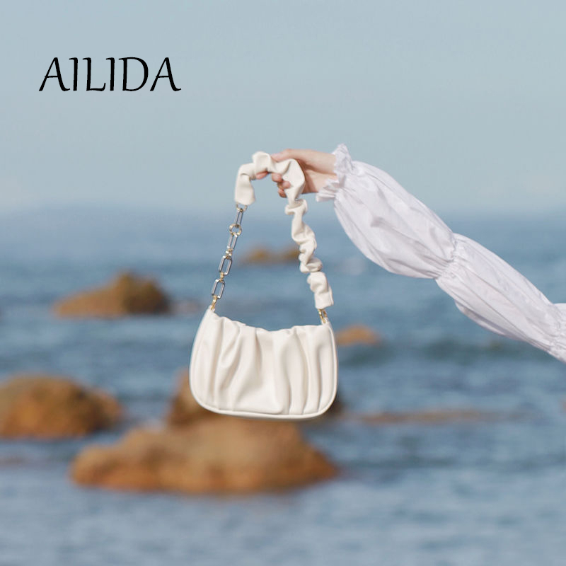 Túi Xách Đeo Dưới Cánh Tay / Đeo Một Bên Vai Cỡ Nhỏ Hình Đám Mây Xếp Ly Màu Trắng Đính Ngọc