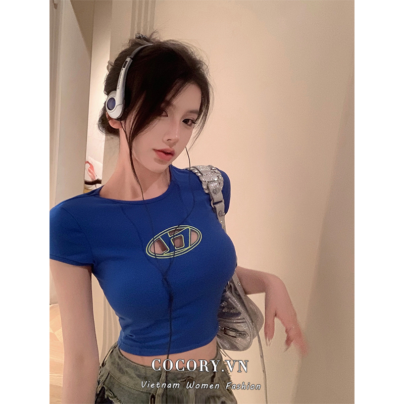 Cocory vn Áo Thun Ngắn Tay Thêu Họa Tiết Thời Trang Quyến Rũ Cho Nữ