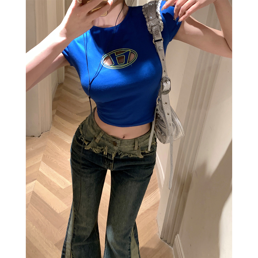 Cocory vn Áo Thun Ngắn Tay Thêu Họa Tiết Thời Trang Quyến Rũ Cho Nữ