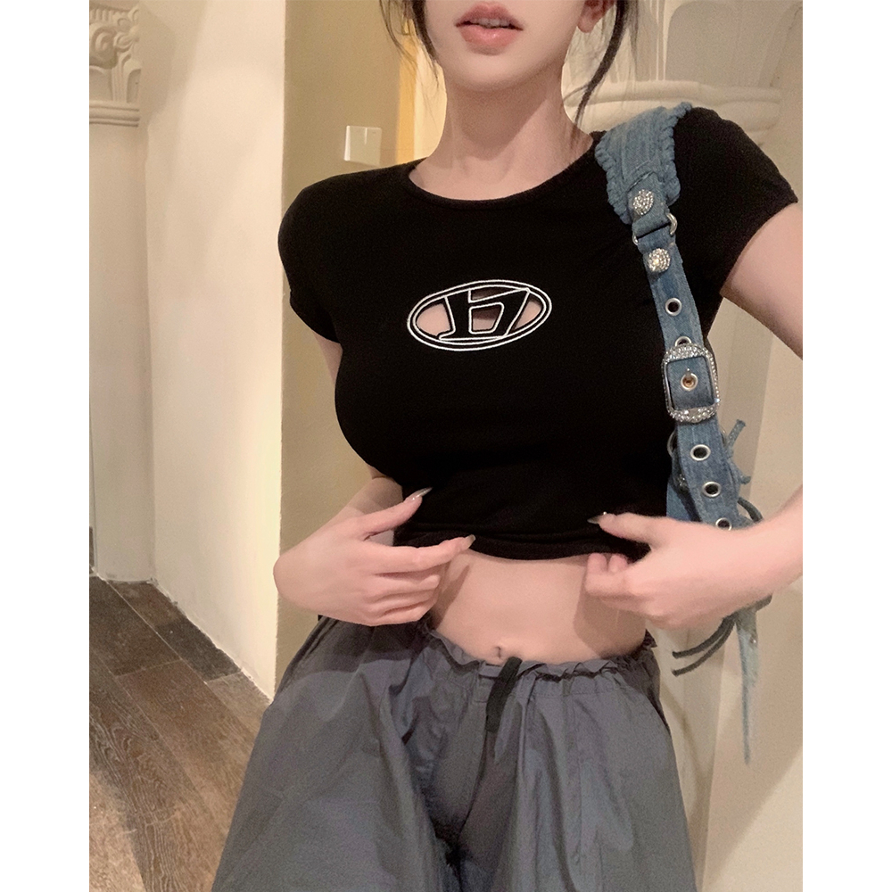 Cocory vn Áo Thun Ngắn Tay Thêu Họa Tiết Thời Trang Quyến Rũ Cho Nữ