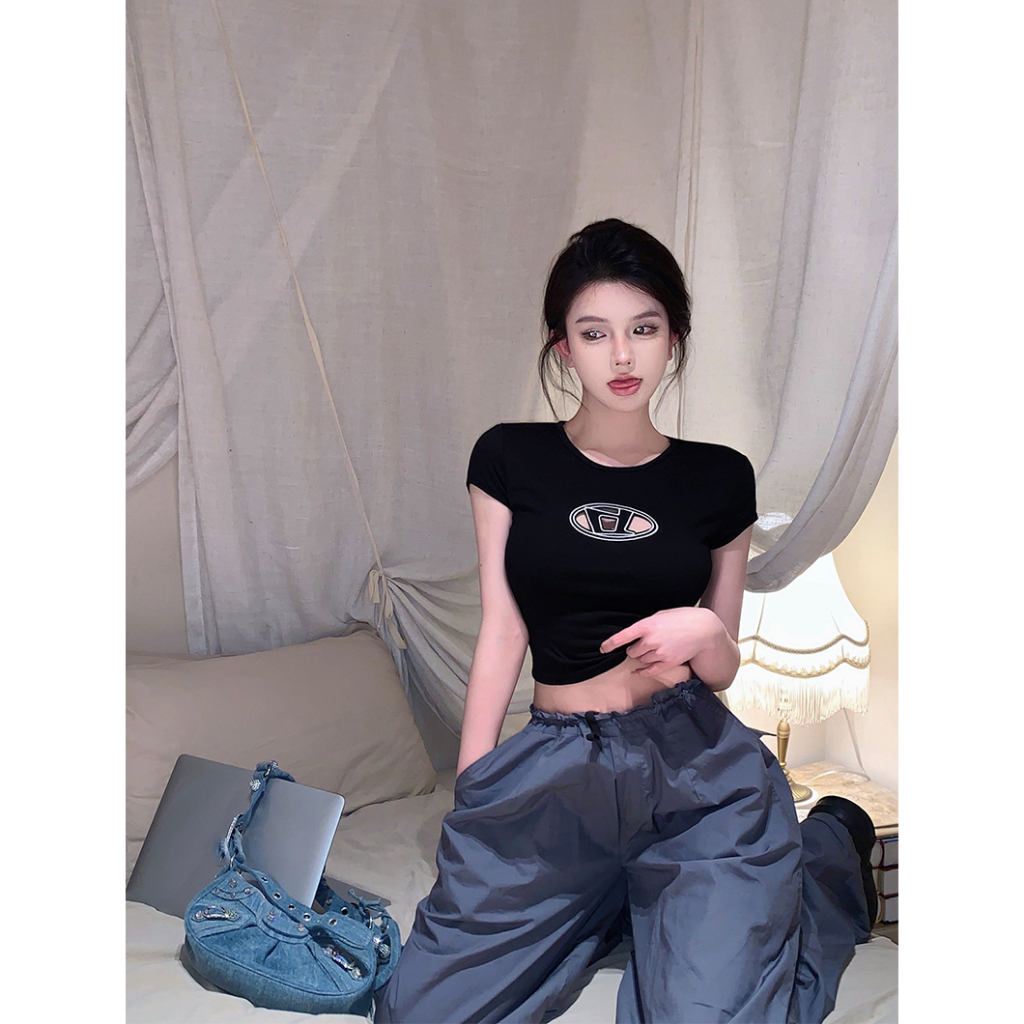 Cocory vn Áo Thun Ngắn Tay Thêu Họa Tiết Thời Trang Quyến Rũ Cho Nữ