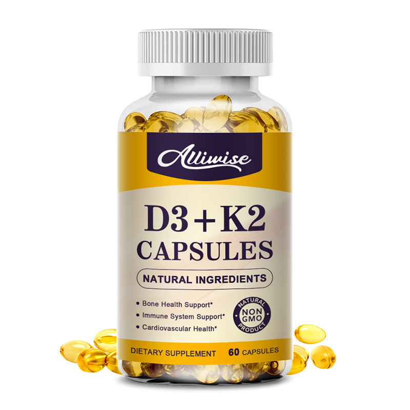 Viên nang Vitamin D3 + K2 thuần chay hỗ trợ canxi cho xương mạnh hơn &amp; Sức khỏe miễn dịch VC &amp; VK Bổ sung chế độ ăn uống phức hợp cho người lớn