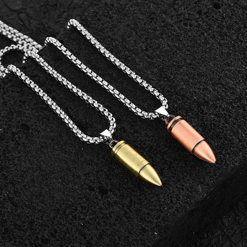 Vòng cổ Mặt Viên Đạn Chất Liệu Thép Không Gỉ Phong Cách Hip Hop Cho Nam