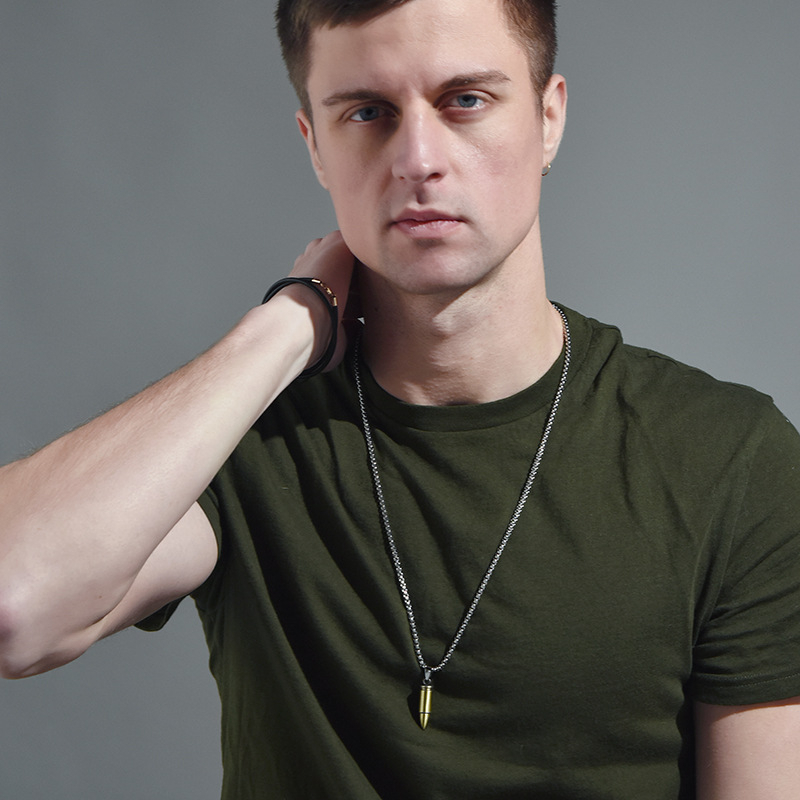 Vòng cổ Mặt Viên Đạn Chất Liệu Thép Không Gỉ Phong Cách Hip Hop Cho Nam