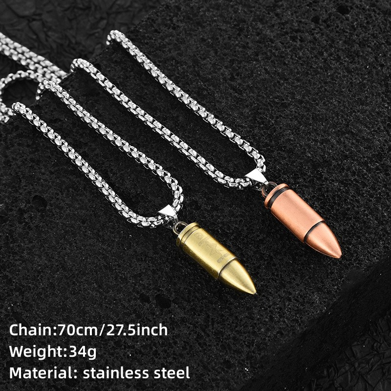 Vòng cổ Mặt Viên Đạn Chất Liệu Thép Không Gỉ Phong Cách Hip Hop Cho Nam