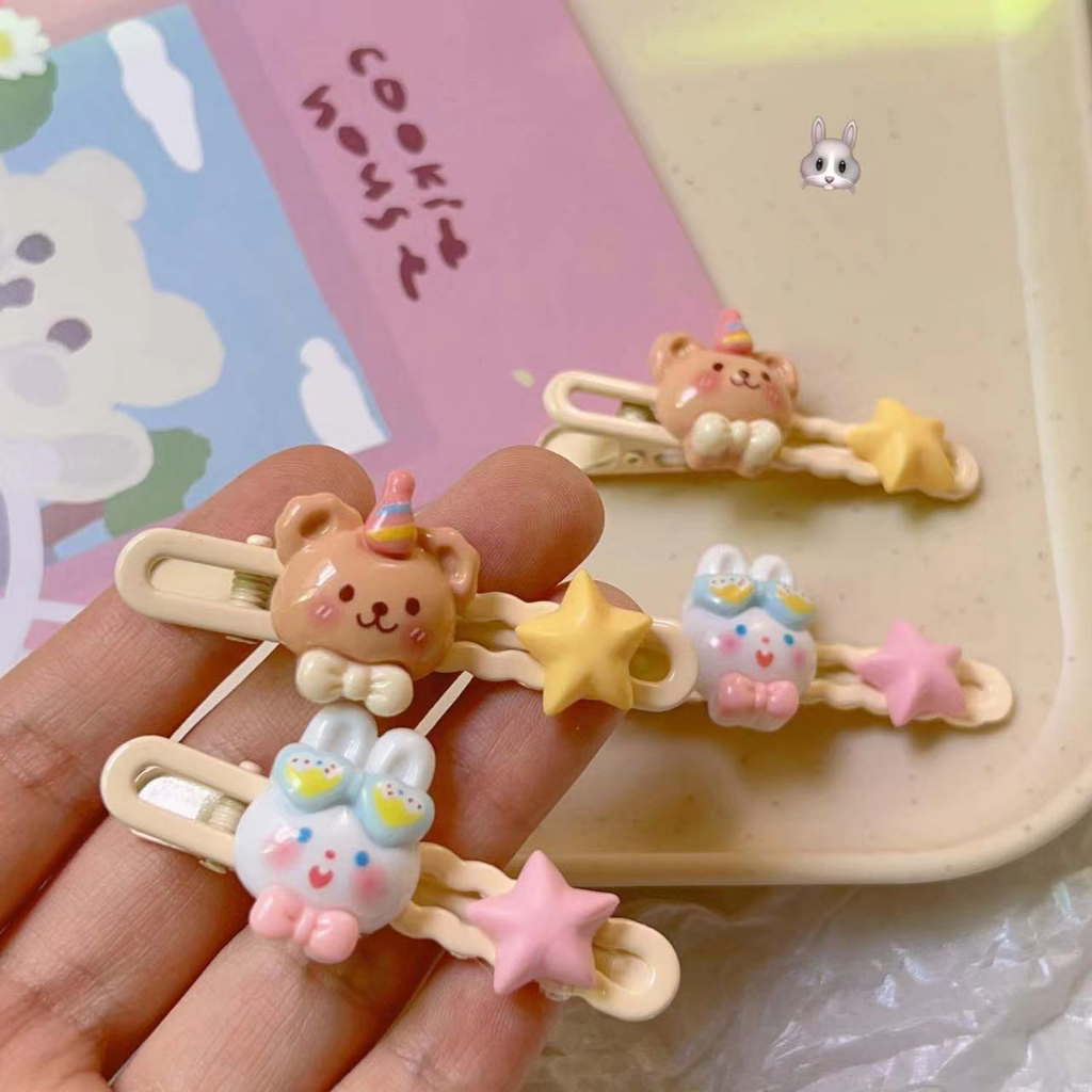 2pcs Kẹp Tóc Mái Hình oval / Gấu / Thỏ Hoạt Hình Dễ Thương Cho Nữ