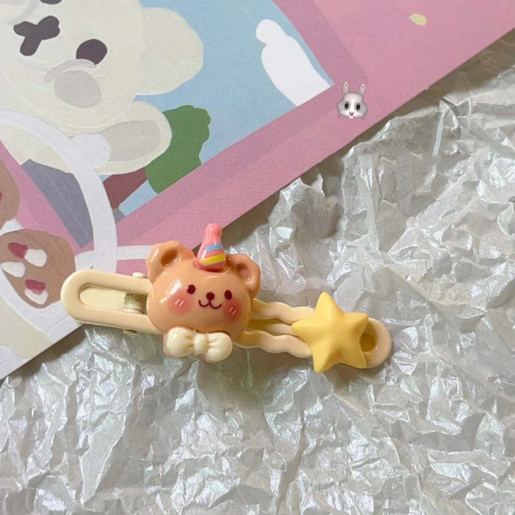 2pcs Kẹp Tóc Mái Hình oval / Gấu / Thỏ Hoạt Hình Dễ Thương Cho Nữ