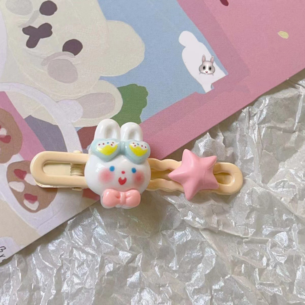 2pcs Kẹp Tóc Mái Hình oval / Gấu / Thỏ Hoạt Hình Dễ Thương Cho Nữ