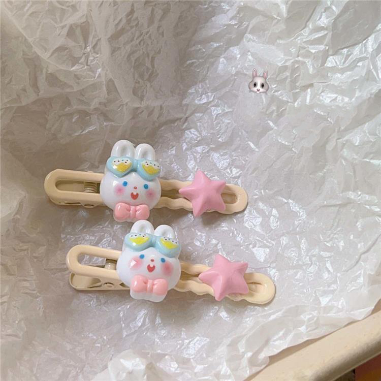 2pcs Kẹp Tóc Mái Hình oval / Gấu / Thỏ Hoạt Hình Dễ Thương Cho Nữ