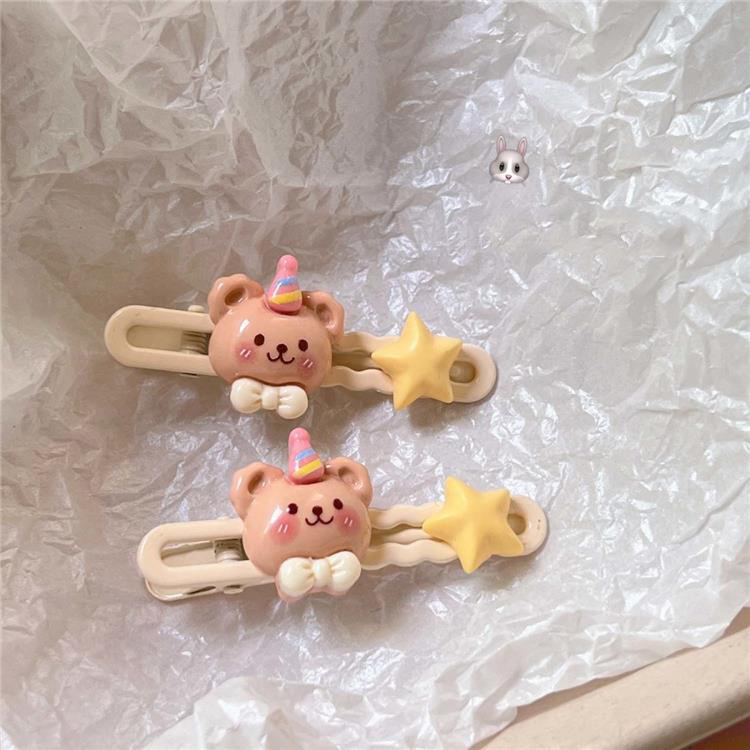 2pcs Kẹp Tóc Mái Hình oval / Gấu / Thỏ Hoạt Hình Dễ Thương Cho Nữ