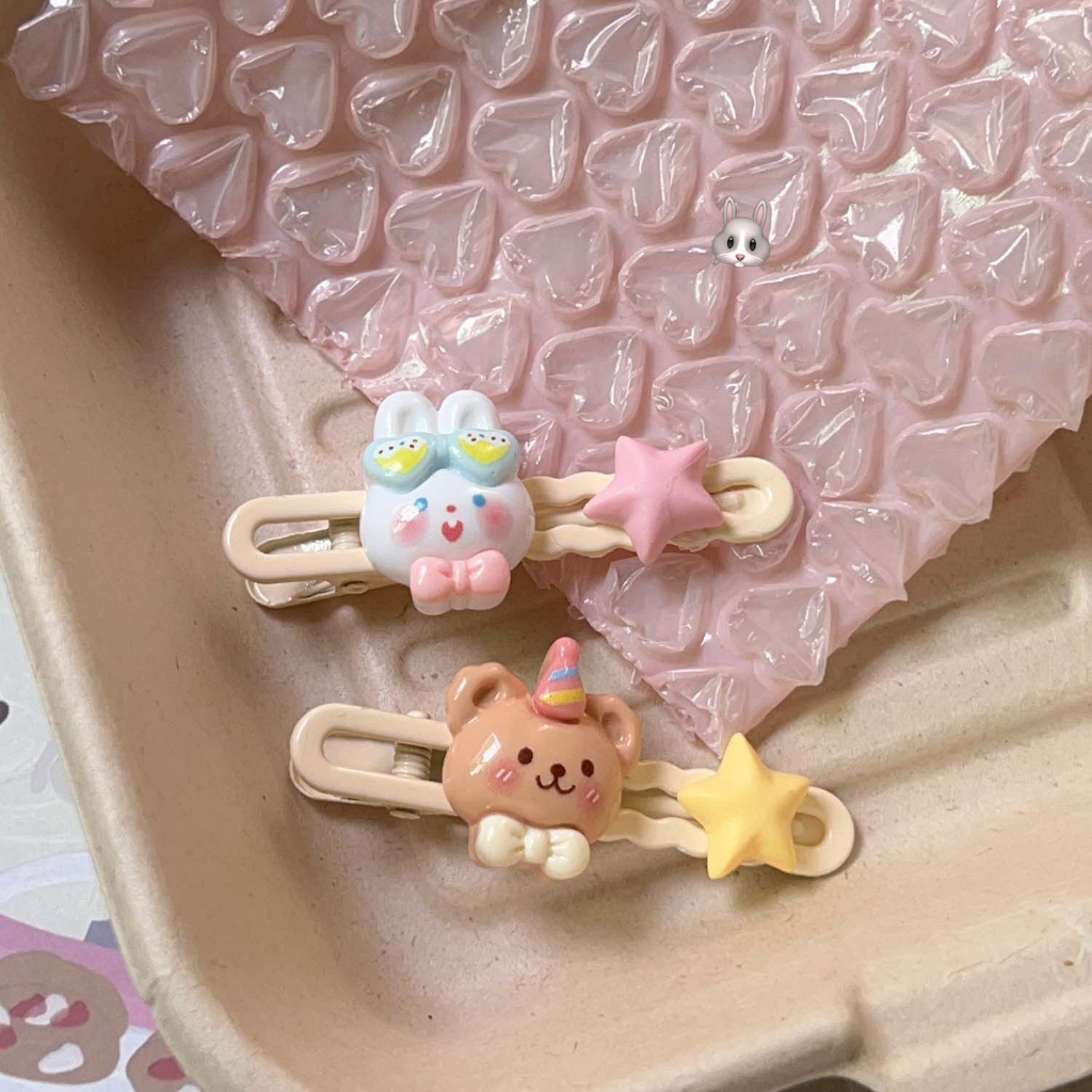 2pcs Kẹp Tóc Mái Hình oval / Gấu / Thỏ Hoạt Hình Dễ Thương Cho Nữ