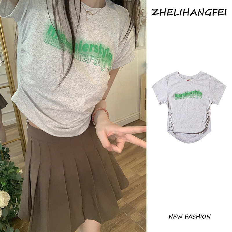 ZHELIHANGFEI Áo Thun Ngắn Tay In Chữ Xinh Xắn Dành Cho Nữ