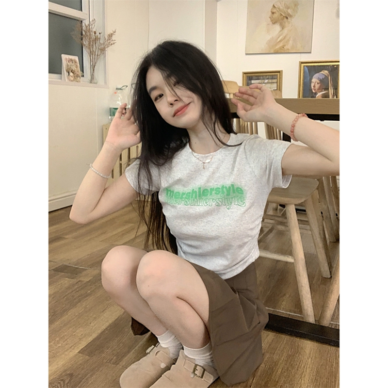 ZHELIHANGFEI Áo Thun Ngắn Tay In Chữ Xinh Xắn Dành Cho Nữ