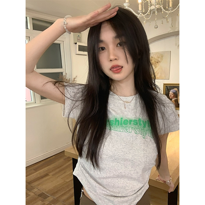 ZHELIHANGFEI Áo Thun Ngắn Tay In Chữ Xinh Xắn Dành Cho Nữ