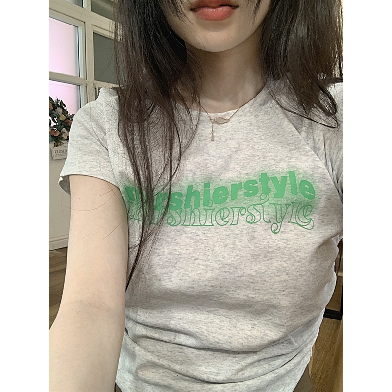 ZHELIHANGFEI Áo Thun Ngắn Tay In Chữ Xinh Xắn Dành Cho Nữ