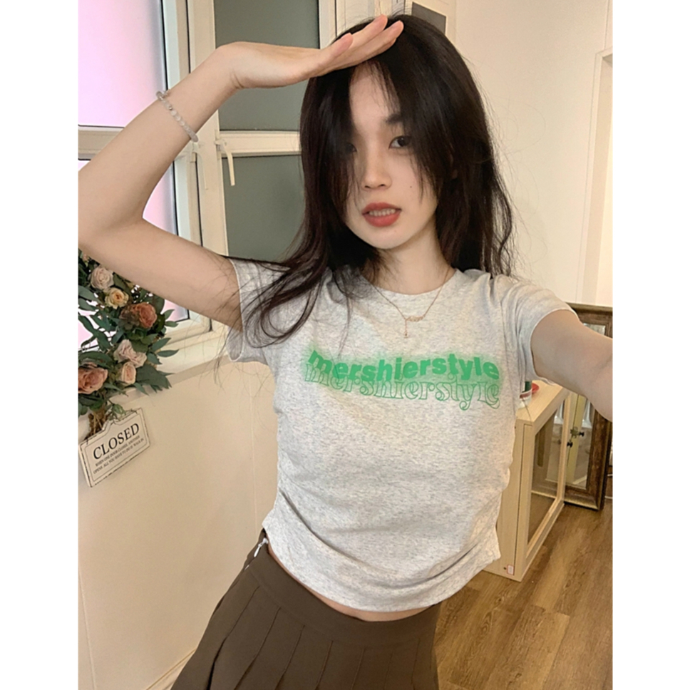ZHELIHANGFEI Áo Thun Ngắn Tay In Chữ Xinh Xắn Dành Cho Nữ