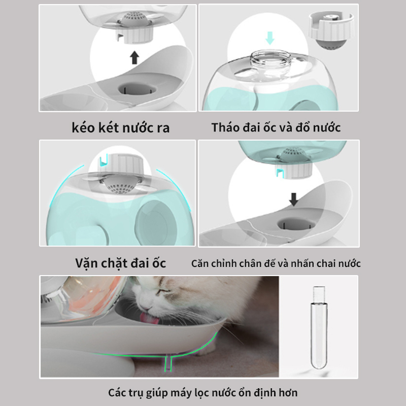 Domicoo 2.8L Máy Lọc Nước Tự Động Cho Mèo Máy Uống Nước Cho Mèo Bát Uống Nước Cho Mèo