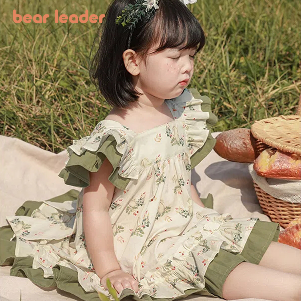 BEAR LEADER Đầm Đính Nơ Phong Cách Retro Thời Trang Mùa Hè 2023 Dành Cho Bé Gái 2-7 Tuổi