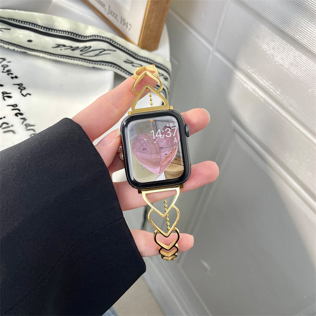 Dây Đeo Đồng Hồ Bằng Kim Loại Hình Trái Tim Sang Trọng Cho Apple Watch Band Series 7 6 5 SE 45mm 40mm 44mm