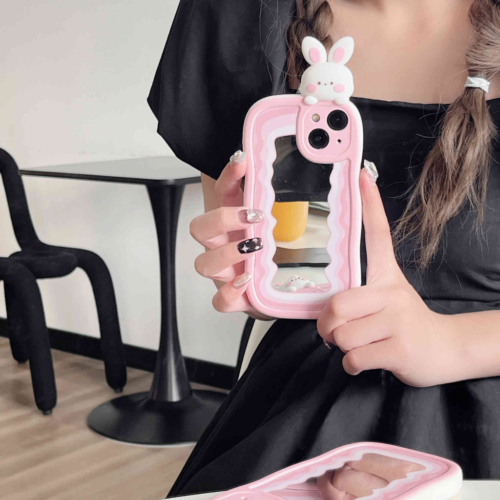 Ốp Điện Thoại Mặt Gương Hình Thỏ Hồng Cho IPhone 14Pro Max 13Pro Max 11 12Pro 12 Pro Max