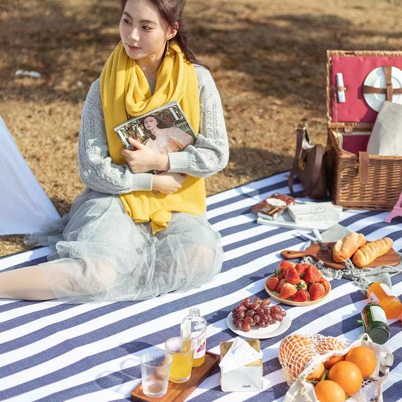 GoWildCamping Chăn Đi Biển Chống Nước Nhẹ Di Động Dã Ngoại Ngoài Trời Cho Du Lịch Cắm Trại Sọc Xanh 2X1.45M