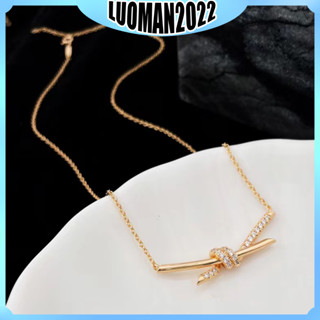  Vàng hồng 18k Thắt nút thắt vòng cổ nữ vàng trắng dát kim cương Mosan nơ cười xương đòn chuỗi mặt dây chuyền mặt dây chuyền 