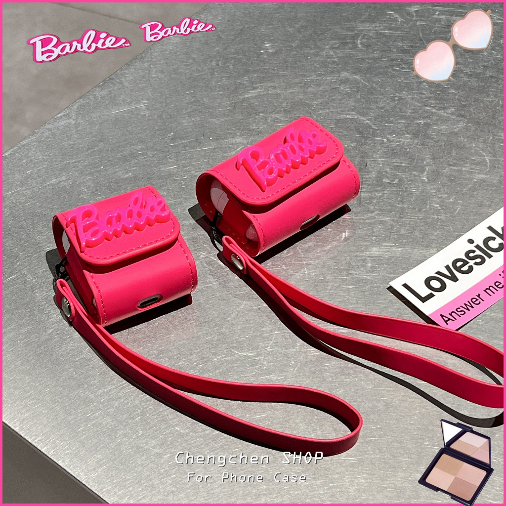 Vỏ Bảo Vệ Hộp Sạc Tai Nghe AirPods3gen 2023 / AirPods2Pro Bằng Da Họa Tiết Barbie Màu Đỏ Hồng Thời Trang Sang Trọng