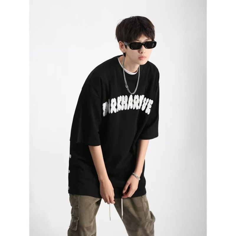 Áo Thun Ngắn Tay In Chữ Phong Cách Đường Phố Mỹ Cá Tính