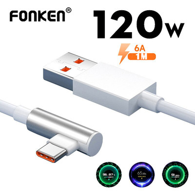 Cáp sạc nhanh FONKEN Xiaomi 120W 6A USB Type C Góc 90 Độ Cho Mi 12 11 Pro Poco F4 Redmi K50