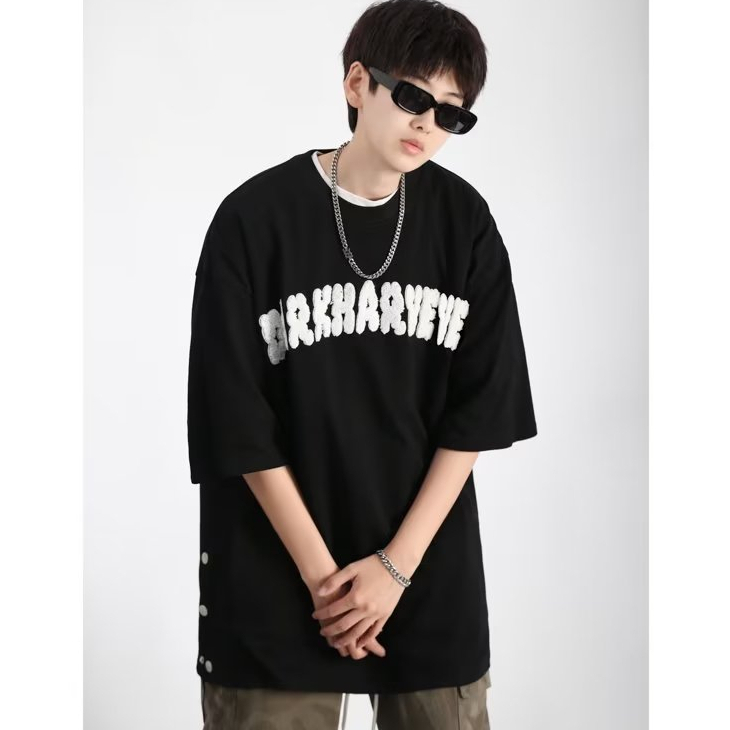 Áo Thun Ngắn Tay In Chữ Phong Cách Đường Phố Mỹ Cá Tính