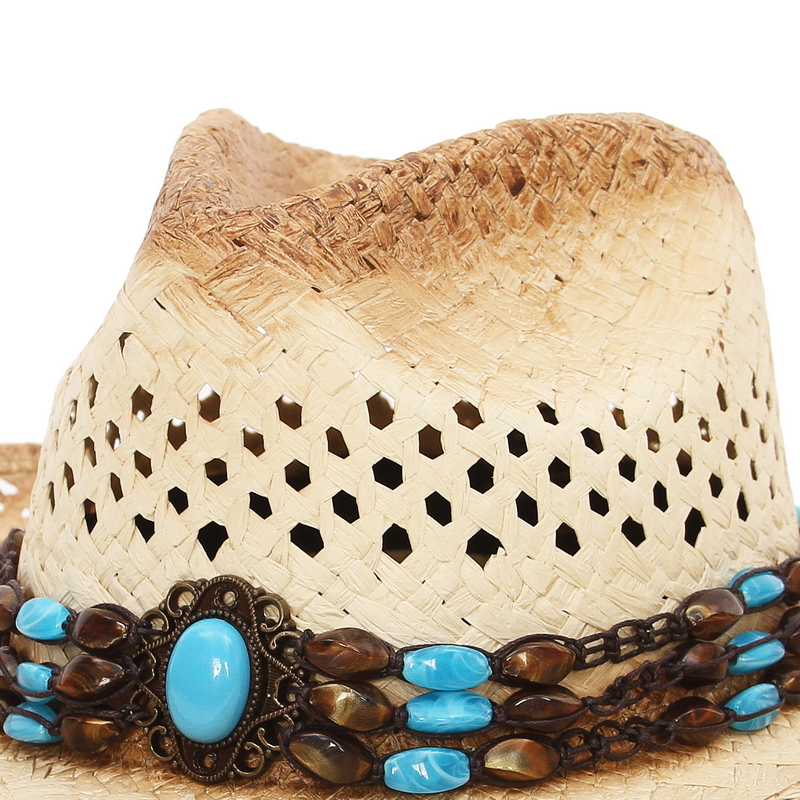 Mũ cói cao bồi đính hạt cườm thời trang mùa hè mới dành cho nam nữ