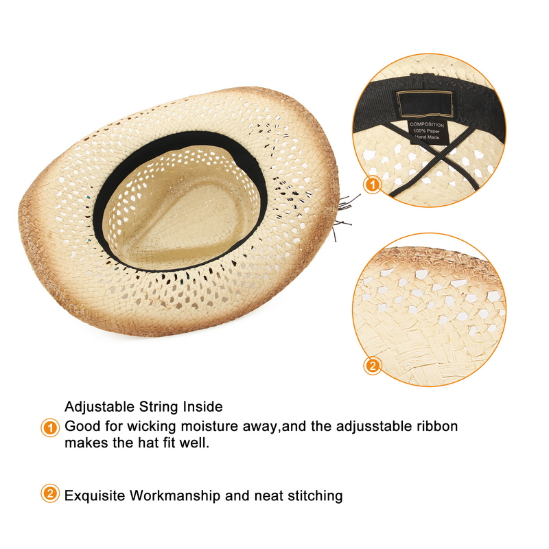 Mũ cói cao bồi đính hạt cườm thời trang mùa hè mới dành cho nam nữ