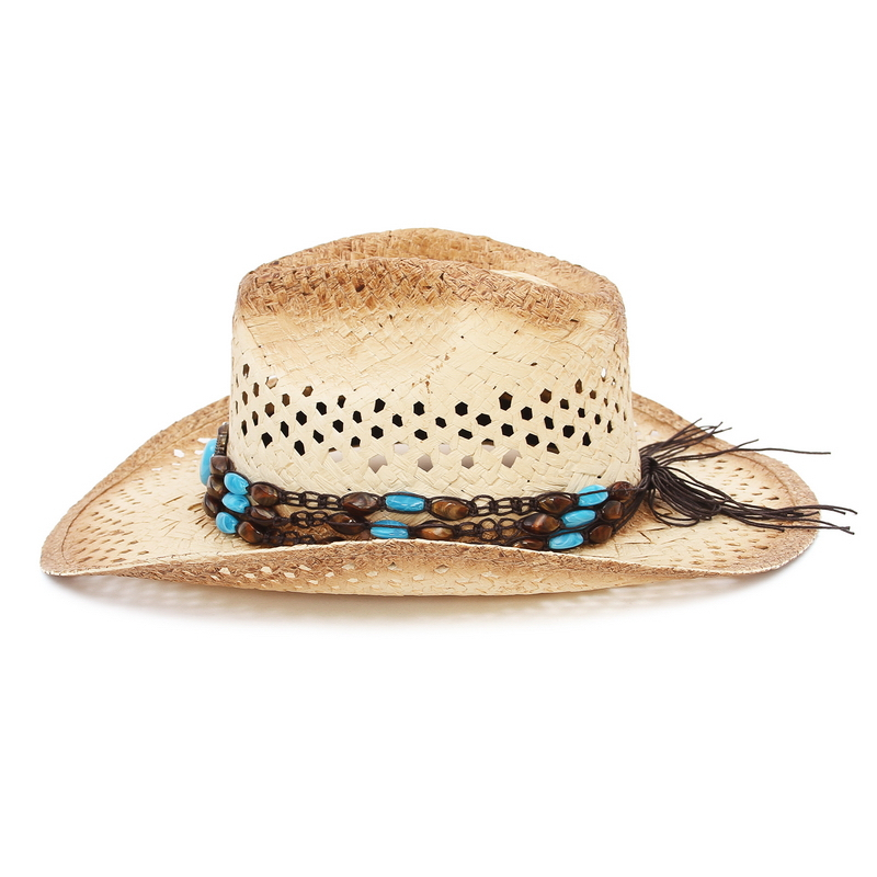 Mũ cói cao bồi đính hạt cườm thời trang mùa hè mới dành cho nam nữ