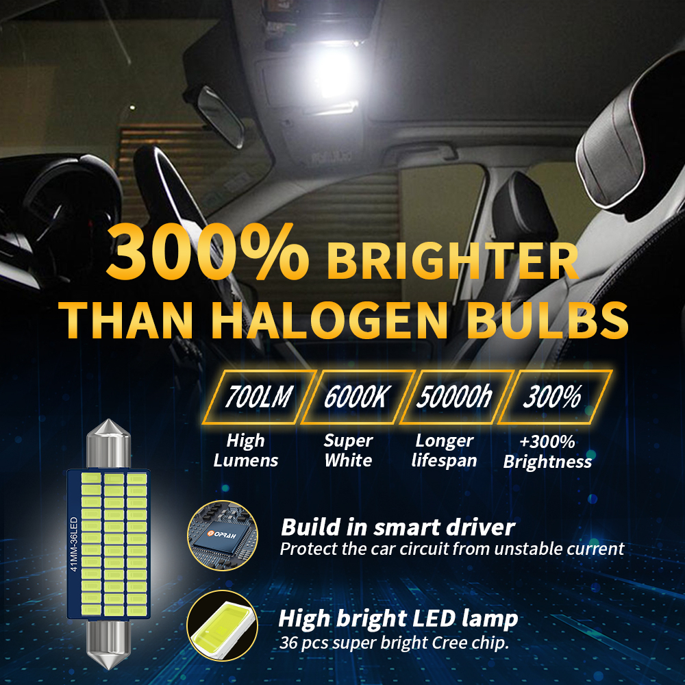 Bóng Đèn LED Nội Thất Xe Hơi C10W C5W 31mm 36mm 39mm 41mm Canbus 3014 36smd 6000k 12V