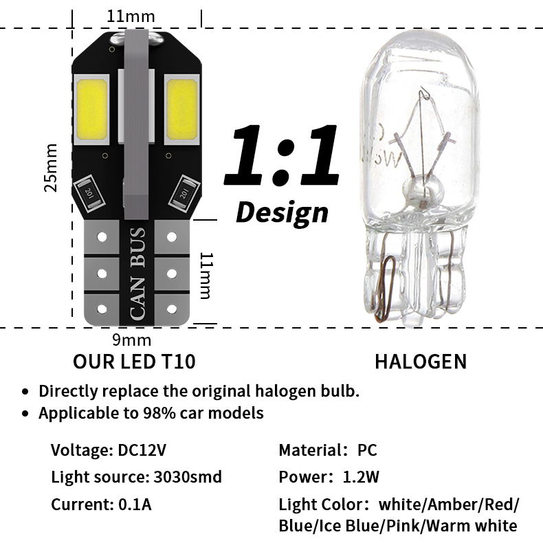 Set 2 Đèn LED T10 W5W 194 168 192 147 LED 5630 8SMD 12V Ánh Sáng Trắng Dành Cho Ô Tô