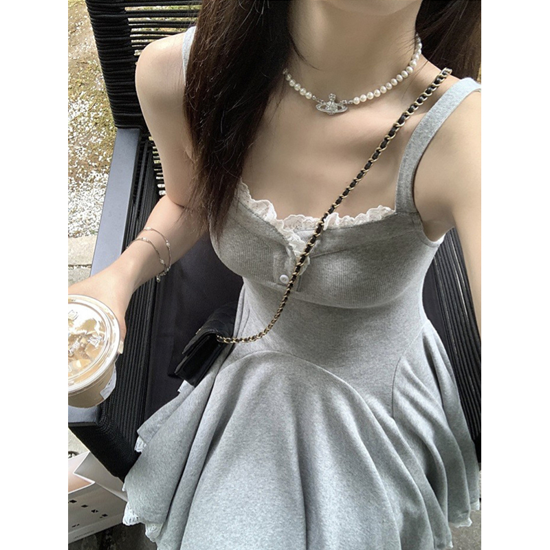ZhuXia Đầm Hai Dây Dáng Chữ a Màu Sắc Tương Phản Thời Trang Cho Nữ