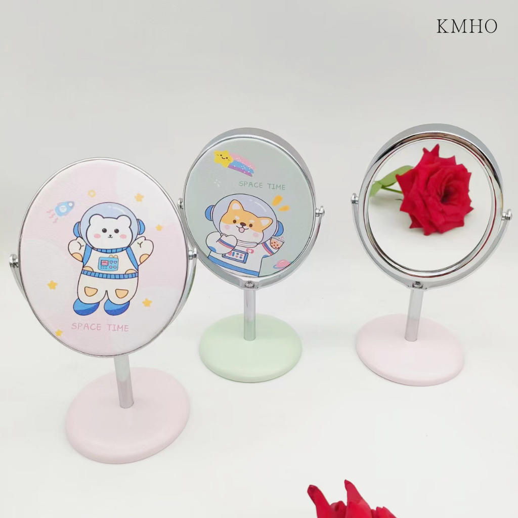 KMHO  Trang điểm gương hình bầu dục phim hoạt hình bàn gương văn phòng nhỏ bàn gương xoay cô gái trang điểm sinh viên phòng ký túc xá bàn gương