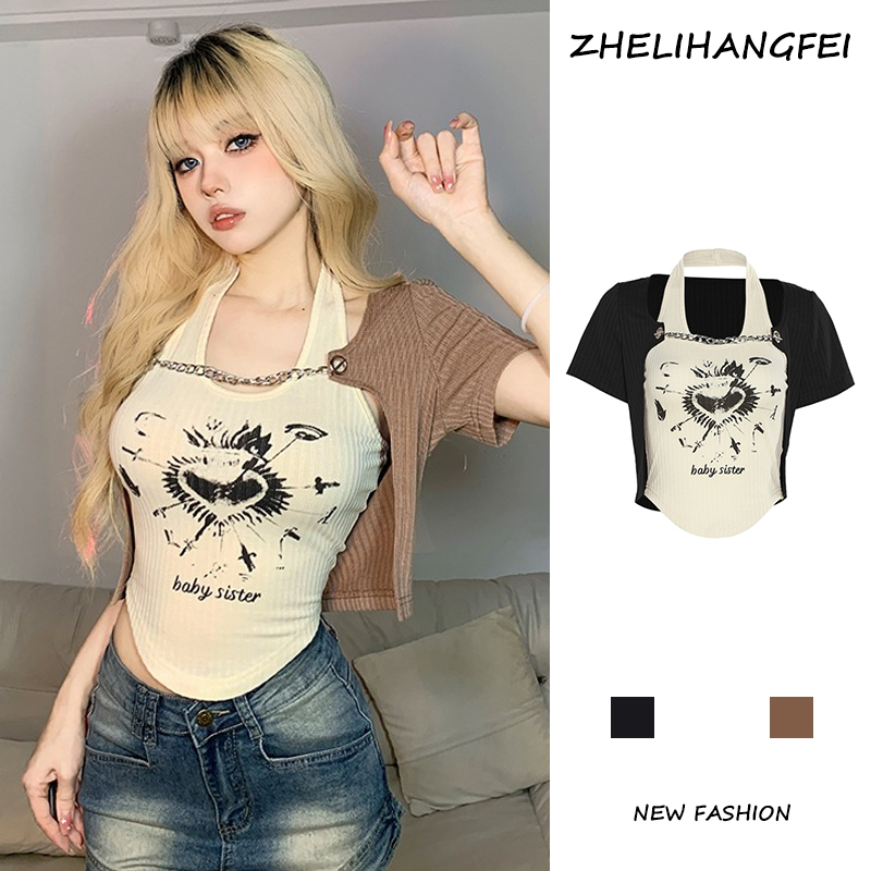 ZHELIHANGFEI Áo Thun Tay Ngắn Họa Tiết Hoạt Hình Thời Trang Sành Điệu Cho Nữ
