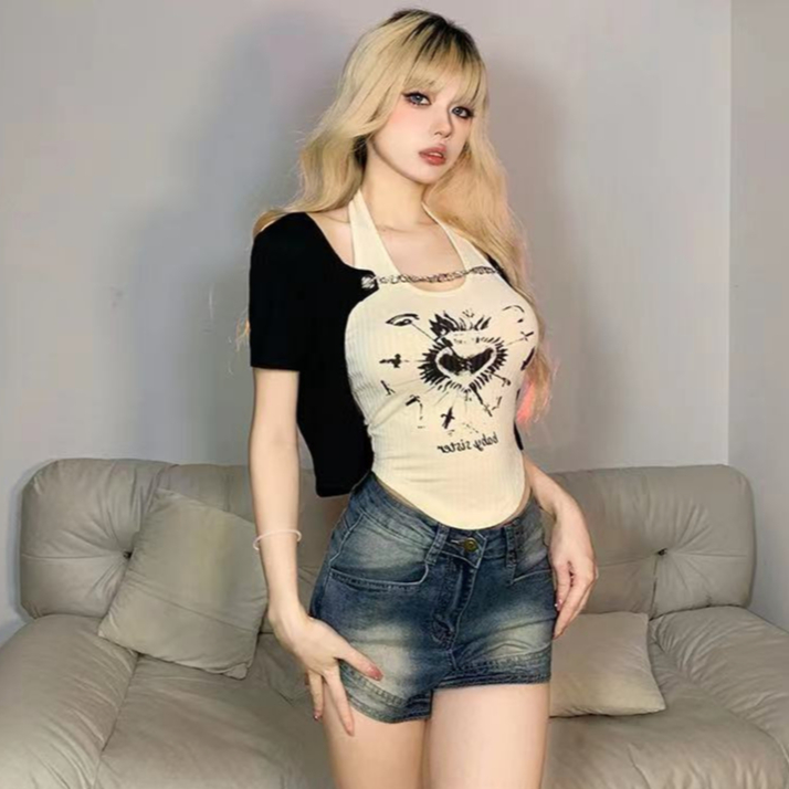 ZHELIHANGFEI Áo Thun Tay Ngắn Họa Tiết Hoạt Hình Thời Trang Sành Điệu Cho Nữ