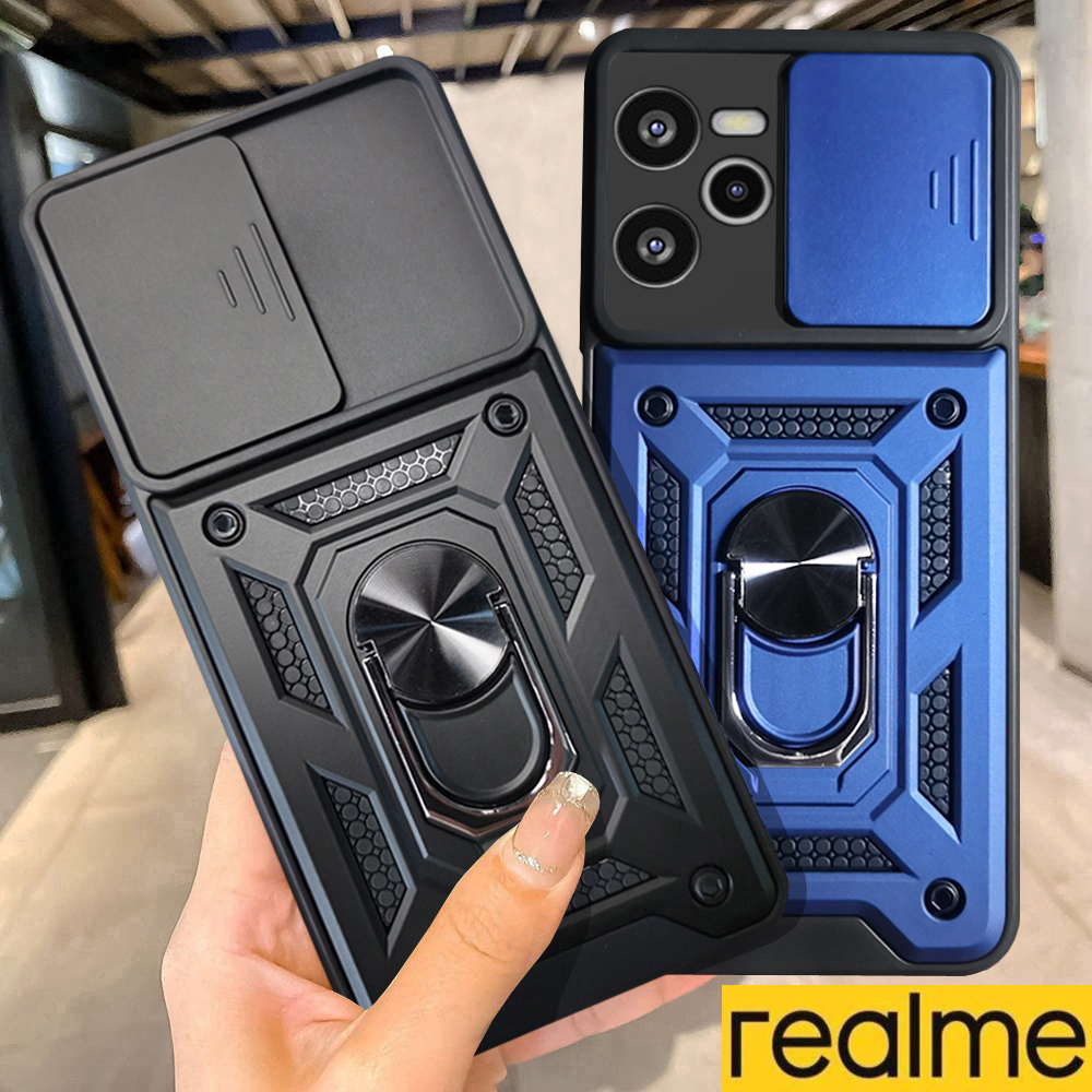 Realme C55 C35 C30 C12 C15 C20 C25 C21Y GT Neo 5 Realme 10 Pro Plus Realme 9i Realme 9 Pro Plus Realme 8 Pro Vỏ điện thoại áo giáp cứng chống sốc sang trọng có giá đỡ bằng kim loại