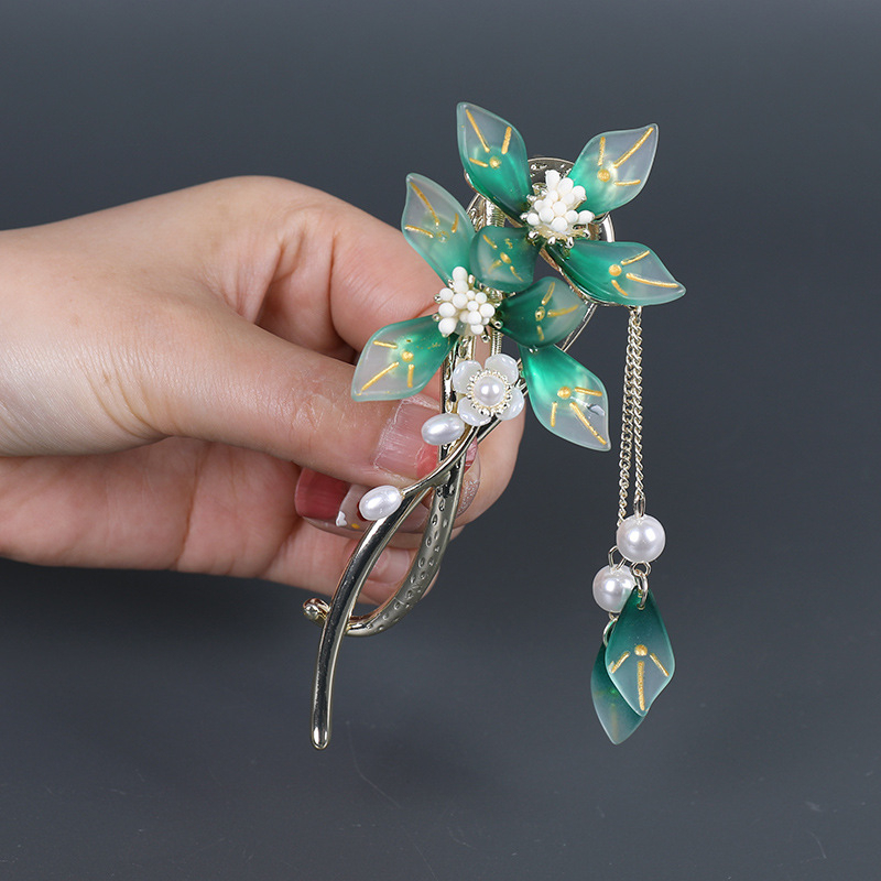 Kẹp Tóc Tua Rua Bằng Kim Loại Hình Hoa Phong Cách Cổ Điển Cao Cấp